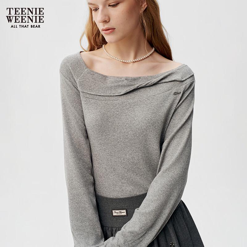 Teenie Weenie Women's Asymmetric Off-Shoulder Slim Fit Long Sleeve Tee