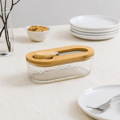 Durable Oval Shape Glass Butter Box Transparent Visible Butter Container Fresh-keeping With Lid and Spatula Butter Dish Baking