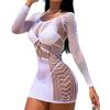 White Sexy Bikini Cover-Ups Mini Dress Mesh Beach Cover Up See Through Dress Beach Wrap Bikini Swimwear Cover Up