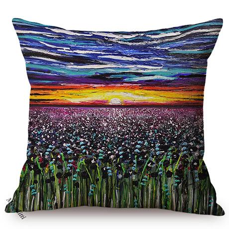 Sunrise Landscape Oil Painting Art Sofa Decorative Throw Pillow Case Sunset Flower Sea Living Room Chair Cushion Cover Cojines