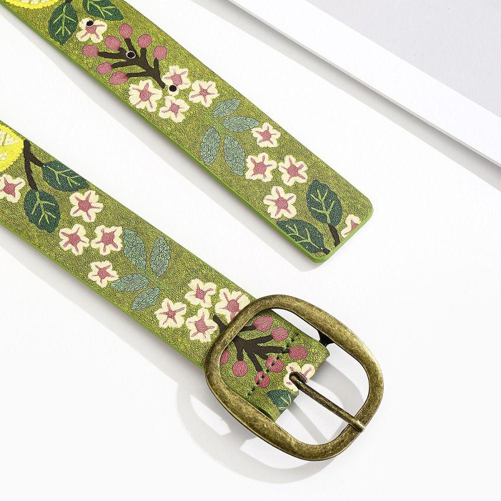 Antieke Metalen Gesp Canvas Tailleband Pin Gesp Boho Tailleband Bloemenprint Riem Voor Vrouwen