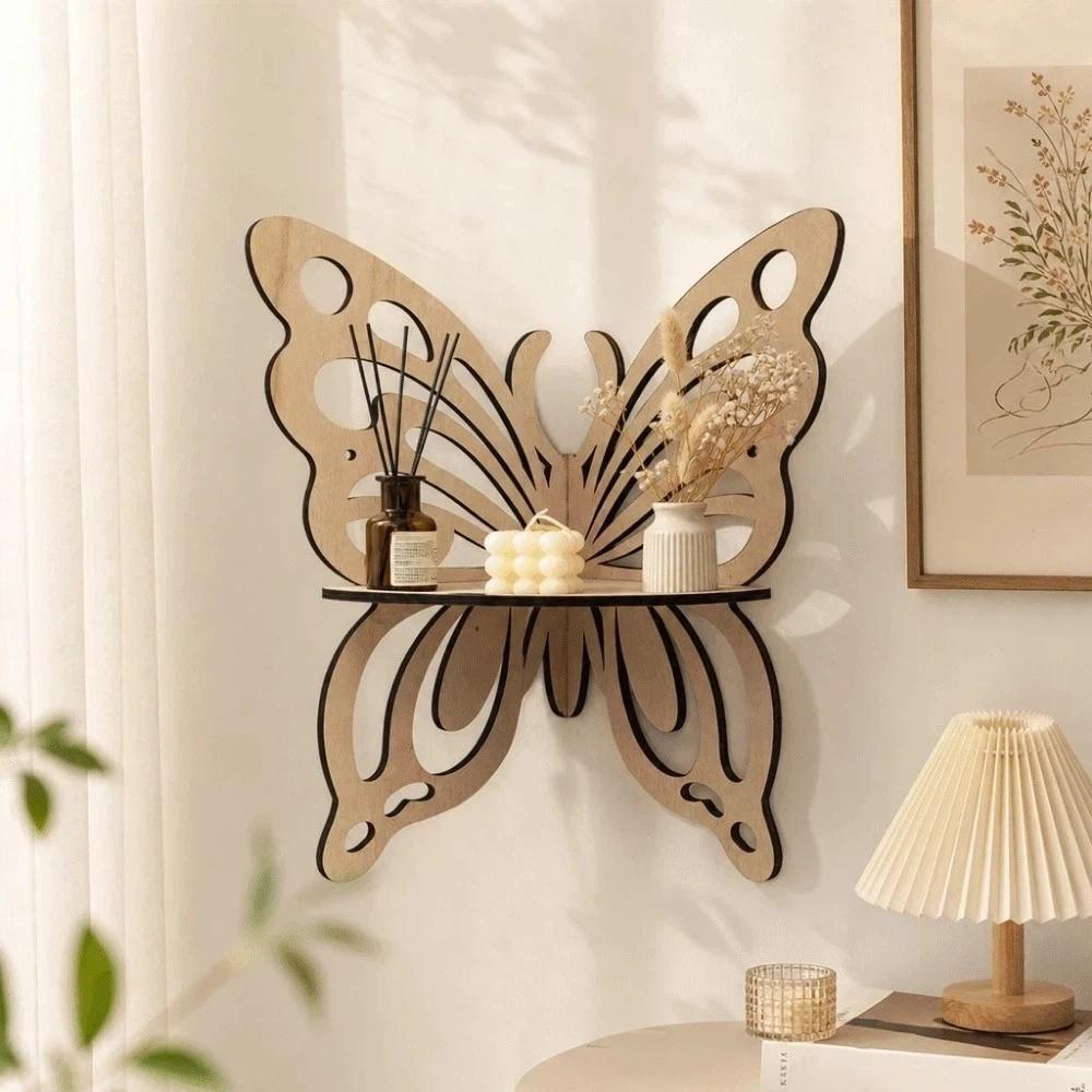 Wall-Mounted Flower Wall Shelf Hollowed Out Display Shelf Creative Butterfly Shaped Shelf  Bedroom