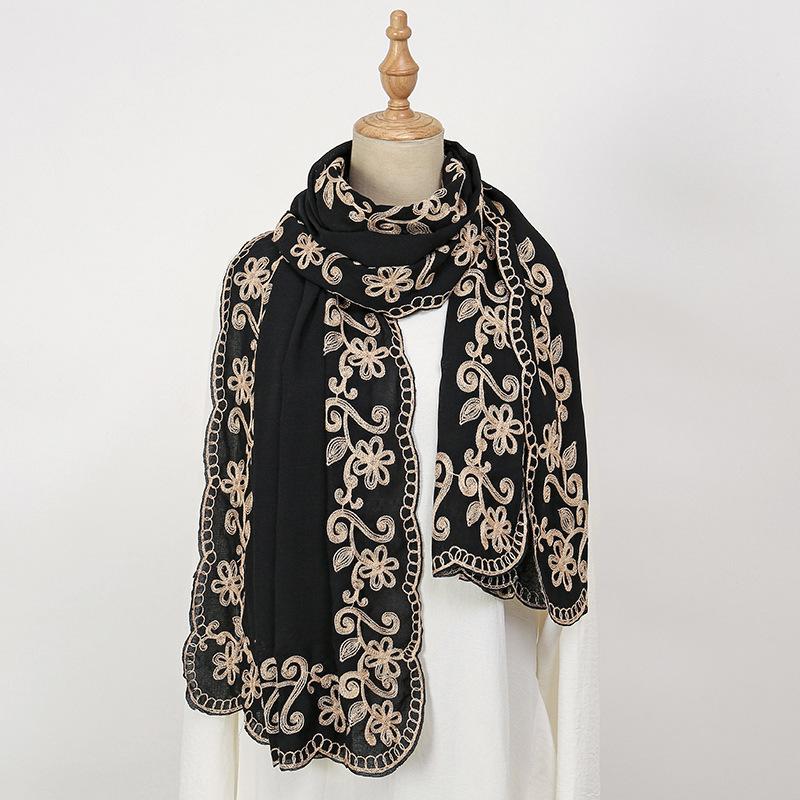 

Hot-selling new fashionable and elegant cashew embroidered edge long scarf scarf fashionable solid color bag head shawl women 190*66cm