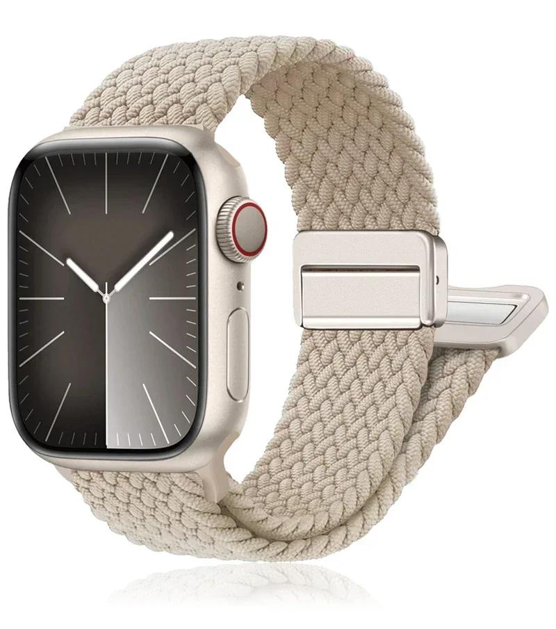 Braided Band for Apple Watch Strap 44mm 40mm 45mm 46mm 49mm 41 42 38 Magnetic Nylon Bracelet iWatch Series Se 7 6 8 9 10 Ultra 2