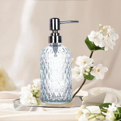 Clear Glass Hand Dish Soap Dispenser with 304 Stainless Steel Pump, Stylish Empty Lotion Dispensers