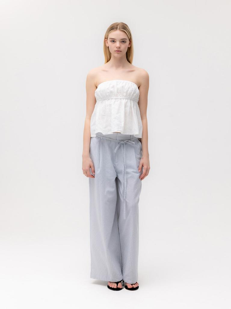 GLOWNY G Belted Linen Wide Pants (Blue)