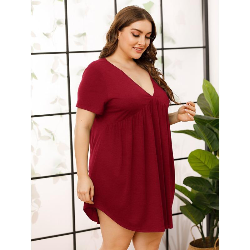 Summer Large Size Nightdress Women's Home Wear Pajamas Short-sleeved V-neck Large Size Nightgowns