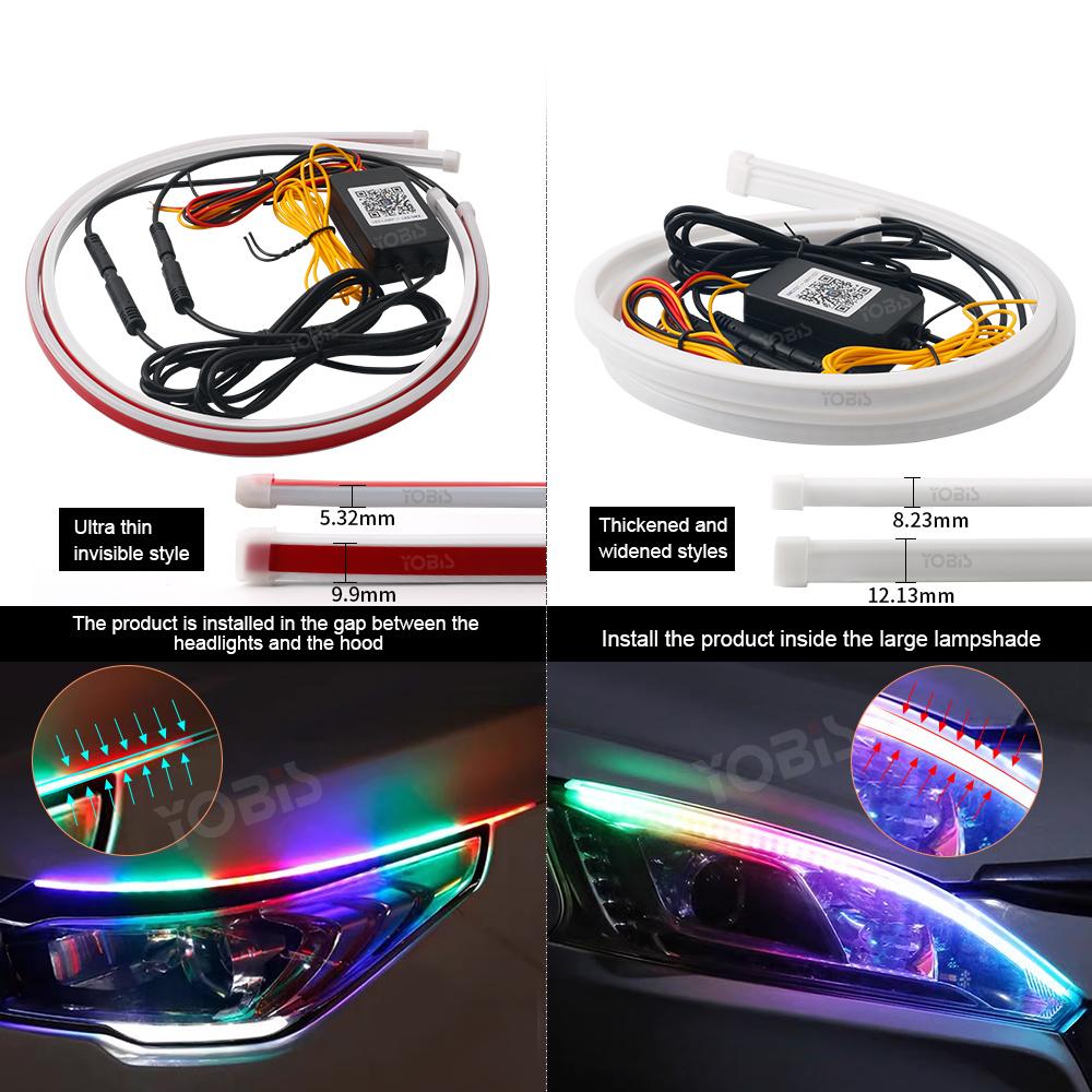 Car LED Daytime Running Light Flowing APP Control Symphony 60CM RGB DRL Flexible Running Lights Turning Lamp Decorative Lamp 12V