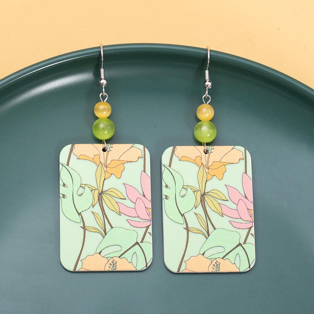 Cat's Eye Stone Color Block 3D Floral Acrylic Earrings for Women