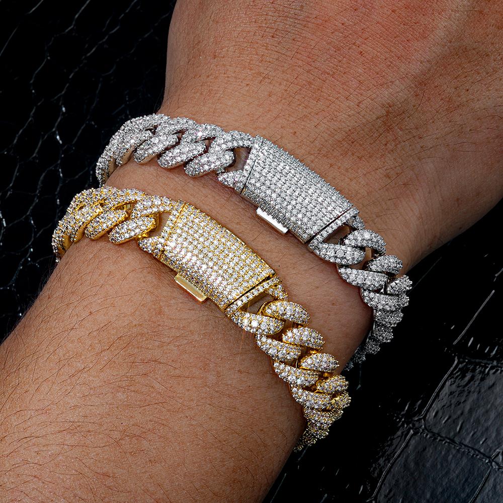 Custom 11mm Exquisite Cuban Bracelet Iced Brass Inlaid with 3 Rows of Zircon Hip Hop Sparkling Men and Women Jewelry Gifts