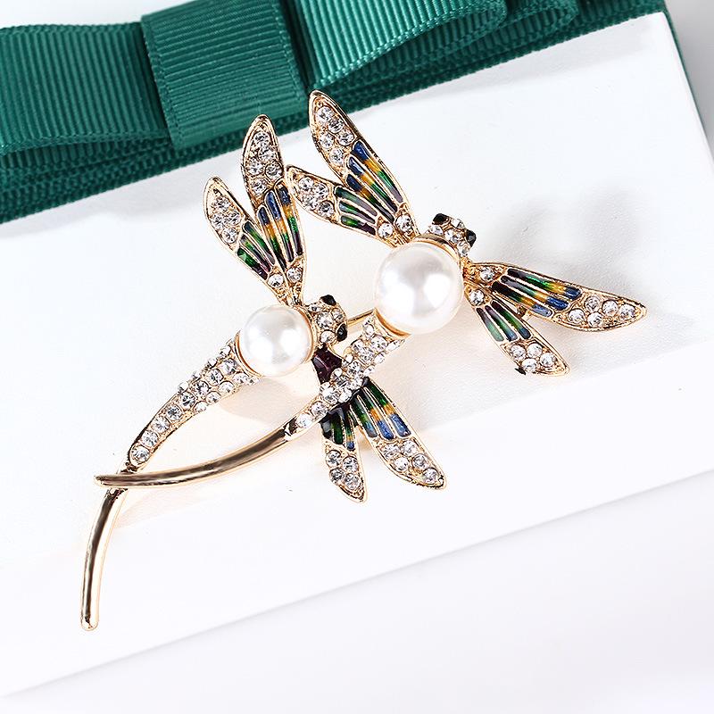 Dragonfly Drop Oil Pearl Brooch Fashion Insect Corsage Shawl Buckle Long-lasting Color Exquisite Hypoallergenic Women's Pin