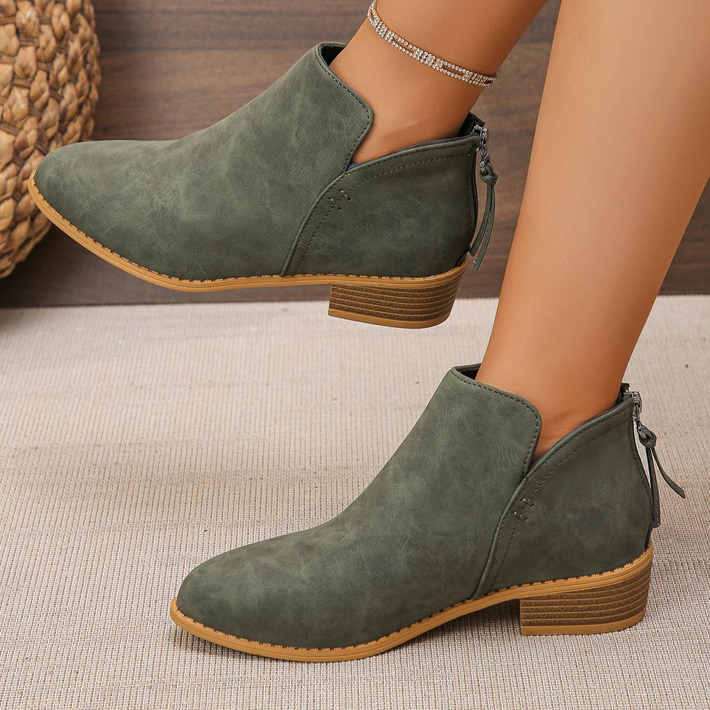 Mujer Estilo Británico Color Sólido Bajos Punta Redonda Tira Trasera con Cremallera Tacón Grueso Estilo Fino para Todas las Estaciones Talla 36-43 Zapatos para Mujer