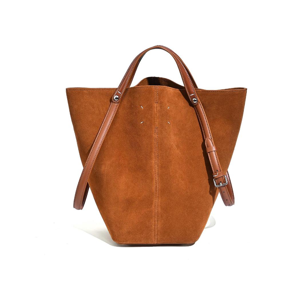 2025 Women's MM6 Equestrian Tote: Large-Capacity Cowhide Handbag, Stylish Commuter Bucket Bag