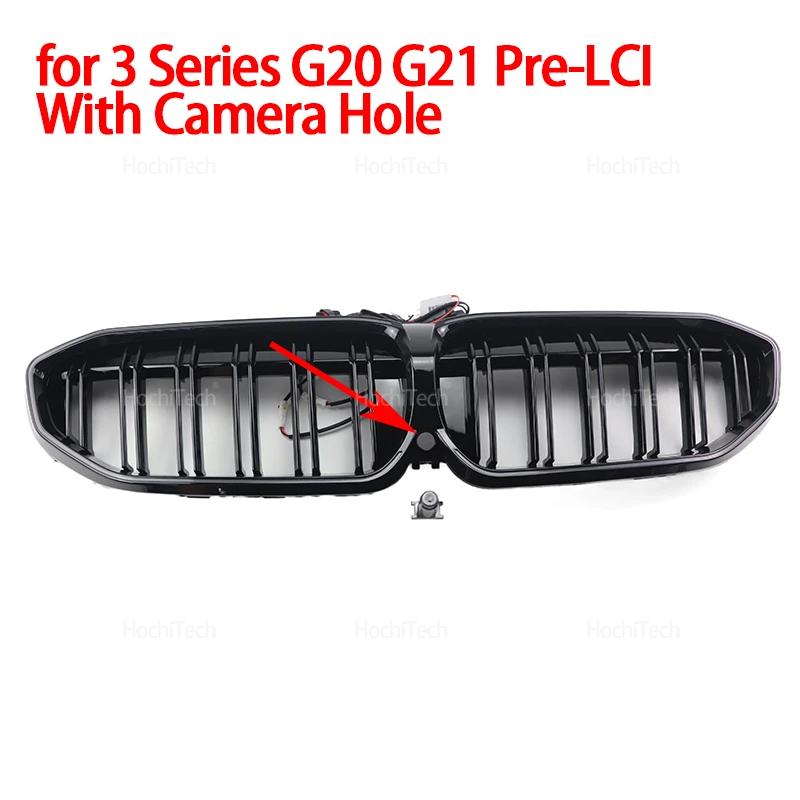 LED White Light Gloss Black Car Kidney Bumper Hood Grilles Replacement For BMW 3 Series G20 G21 Pre-LCI 2018 2019 2020 2021