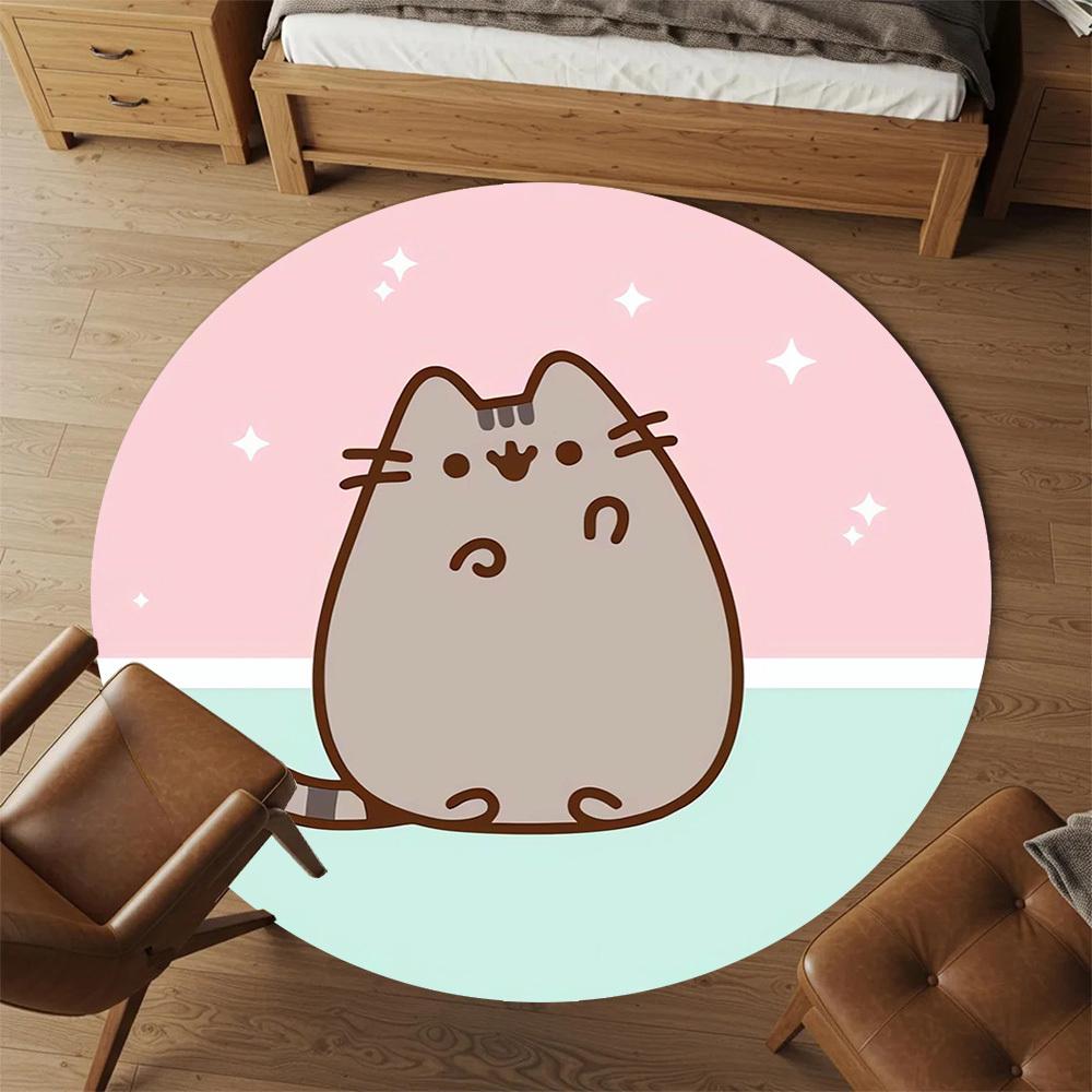 1 szt. Pusheen, Okrągła mata podłogowa dla kota - Antypoślizgowa, Mata podłogowa do biura, sypialni, wystroju domu, Prezent świąteczny p0811385