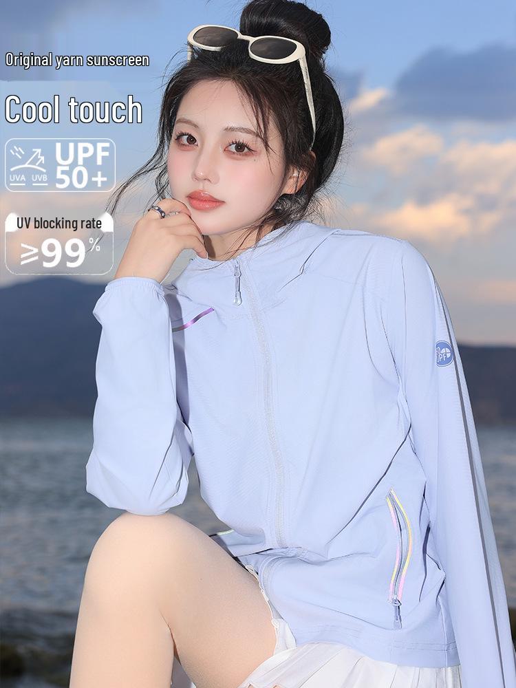

Women s Summer Anti-UV Ice Silk Jacket - Plus Size, Lightweight Blue Sunscreen Clothing for Outdoor Use M