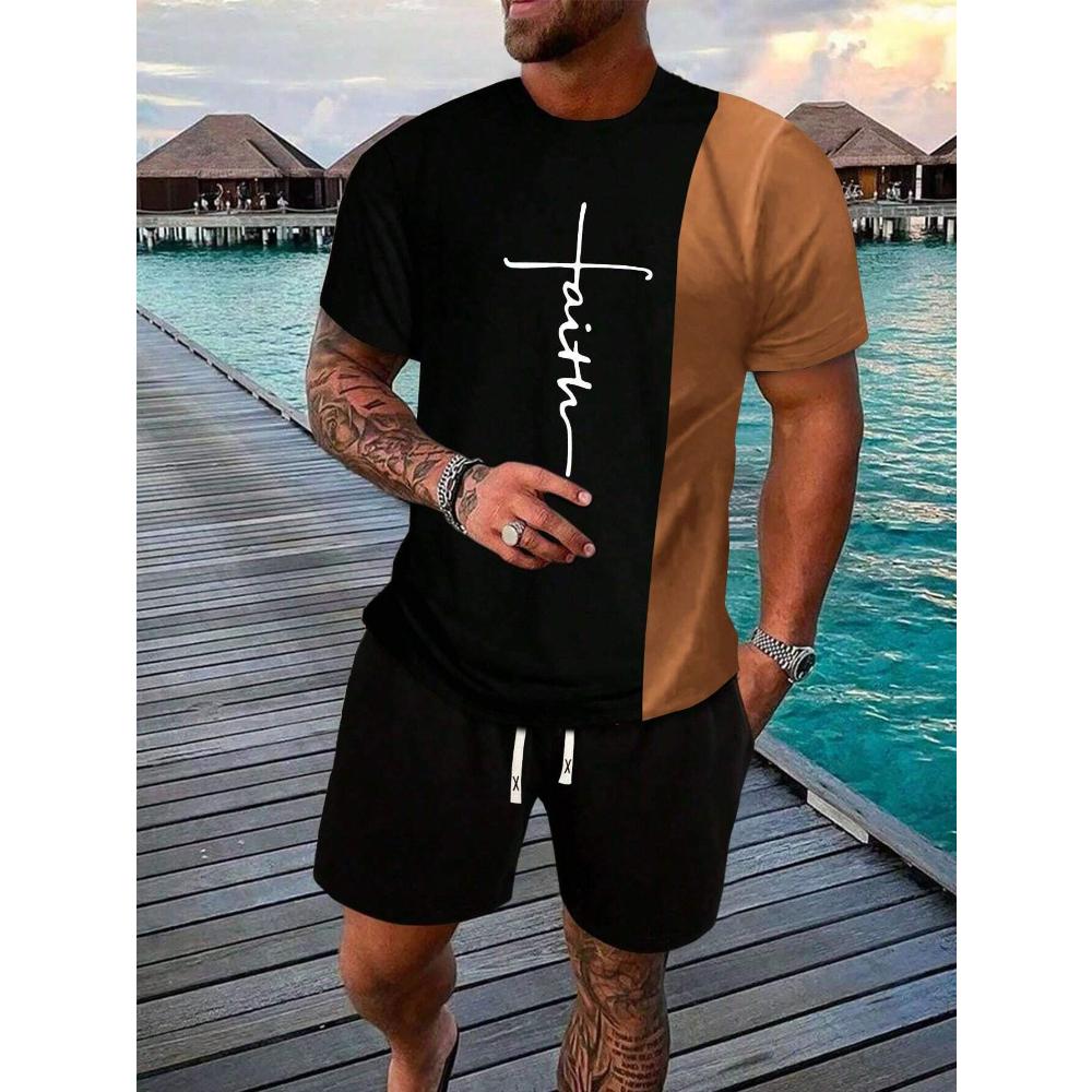 Fashion Men's Short Sleeve Suit Casual Loose Printing Versatile Unisex Sports Clothing