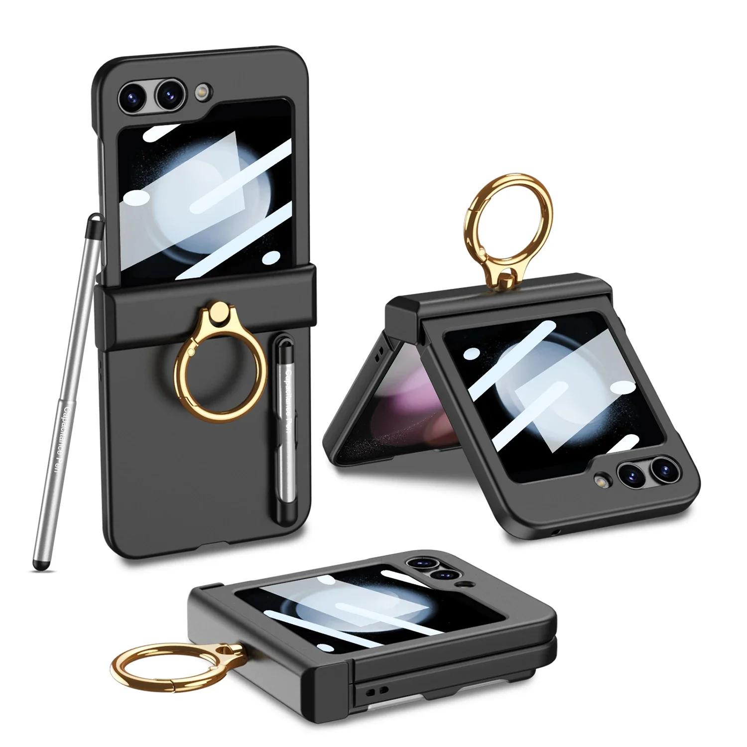 

Чехол для телефона Samsung Galaxy Z Flip 5 Flip5 5G с гальваническим кольцом и слотом для ручки, защита от падения Galaxy Z Flip5