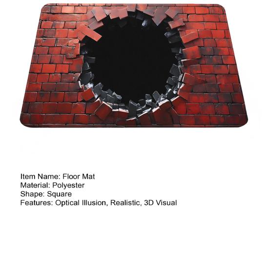Optical Illusion Rug Non-Slip 3D Visual Trap Floor Mat Bottomless Hole Design Doormat for Entrance Living Room Playroom Office