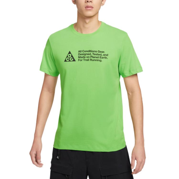 

Nike Dri-Fit ACG Crew Neck Letter Print Quick-Dry Running T-Shirt Men Tops Bright-Green IO9630-307