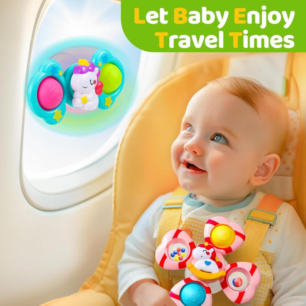 Spinners for Babies Suction Cup Spinner Toy Rotating Crystal Bell Unicorn Bath Toy Silicone Bubbles 1 Years