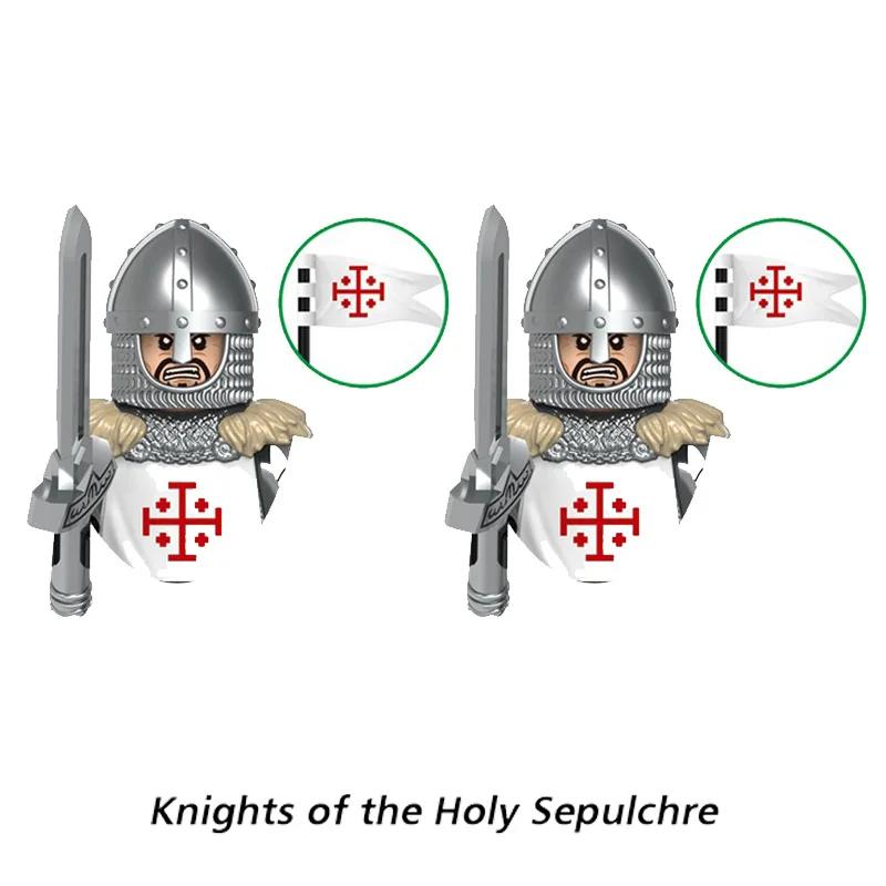 Medieval Knight Armored Troops Ancient Army Soldiers Mini Weapon Equipment Flag Model Building Blocks Kids Toys Birthday Gifts