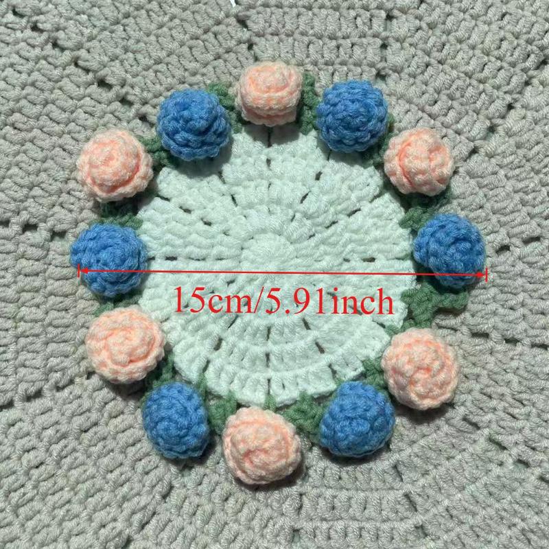 1PC Handmade Crochet Rose Coaster DIY Knitted Flower Insulated Cup Mat Mini Bouquet Creative Design Gift for Home Office Decor