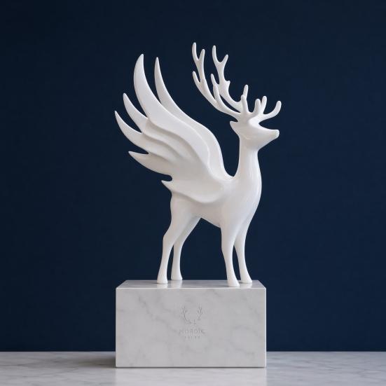 Geweih Hirsch Dekor Weihnachten Elch Statue mit Flügeln, 3D Gedruckte Rentier Figur, Moderne Skulptur für Wohnzimmer Stehender Esstisch, Kamin,