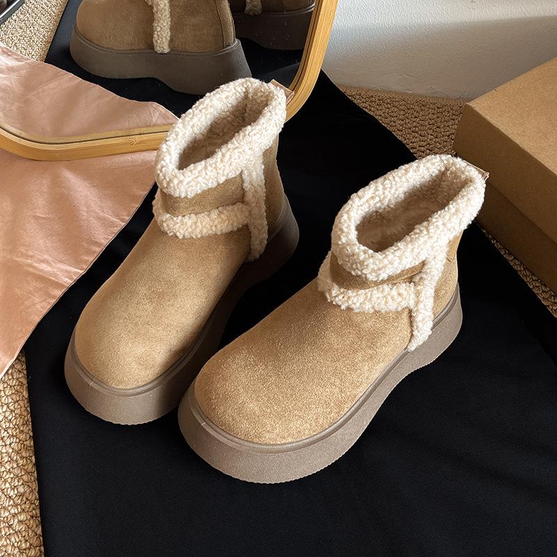 Женские зимние теплые плюшевые сапоги на толстой подошве с меховой подкладкой, нескользящие, износостойкие, повседневные спортивные хлопковые сапоги