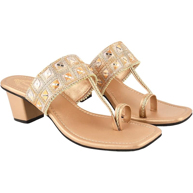 Shoetopia Women'S Block Heel Sandal/Golden /Eu41 / Uk8
