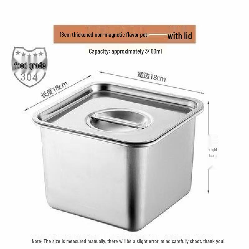 Xihe Commercial 304 Stainless Steel Square Seasoning Basin with Lid, 18cm