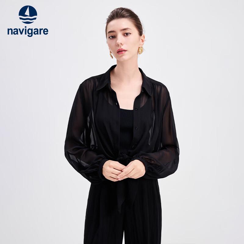 

Navigare Women s Lace Elastic Hem Long Sleeve Shirt M