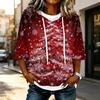 Women's Casual 3/4 Sleeve Hooded Christmas T-Shirt for Holiday Parties and Everyday Wear