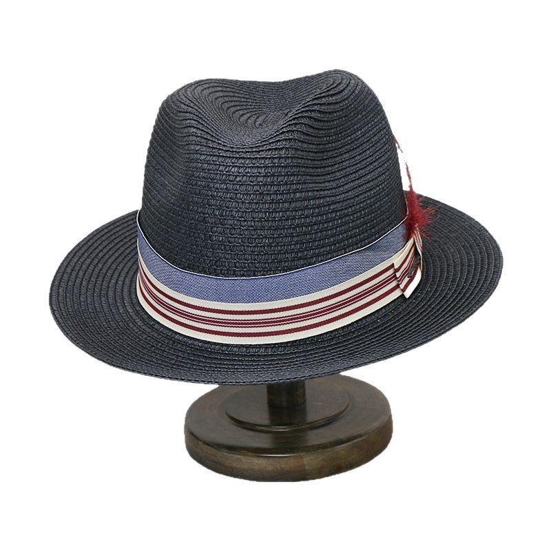 Feather Striped Bow Solid Color Men And Women Elegant British Retro Straw Top Hat