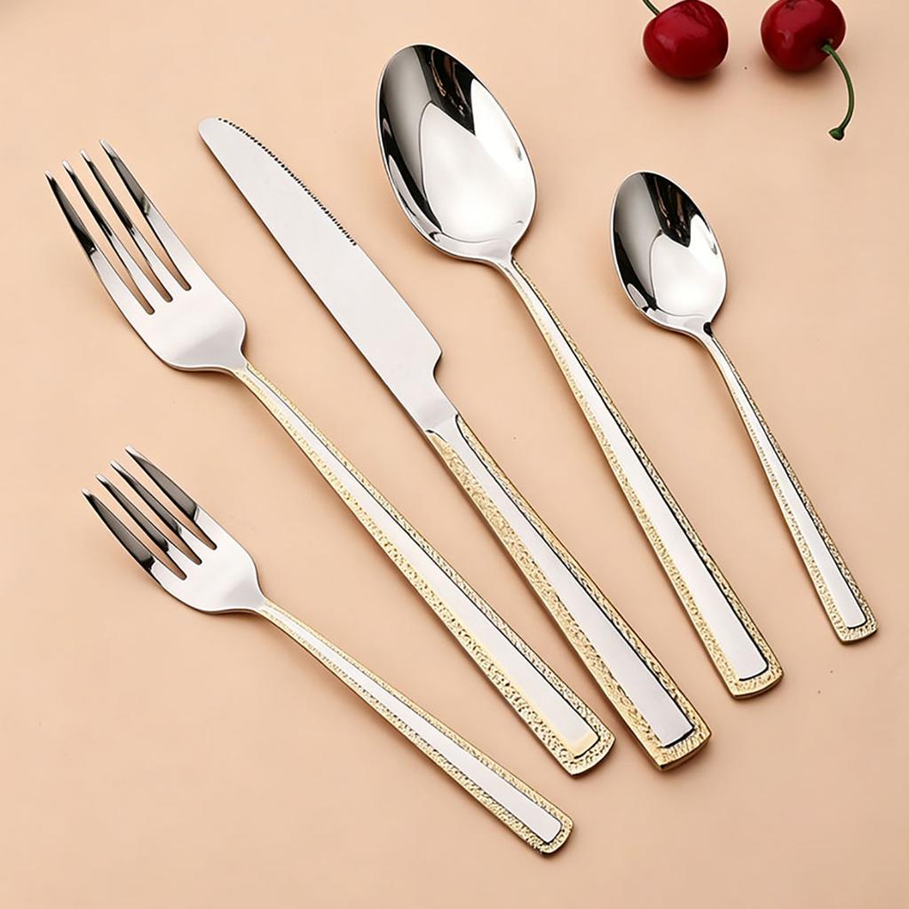 4/5pcs Gold Embellishment Handle Cutlery Set Shiny Stainless Steel Dinnerware Set Knife Cake Fork Coffee Spoon Flatware