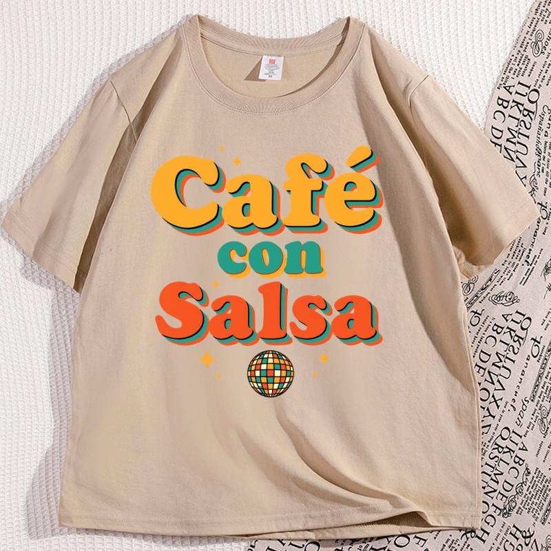 Cafe Con Salsa Unisex Tshirt Latin Music Retro T Shirt Vintage Graphic T Shirts Cotton Short Sleeve Tshirts Streetwear