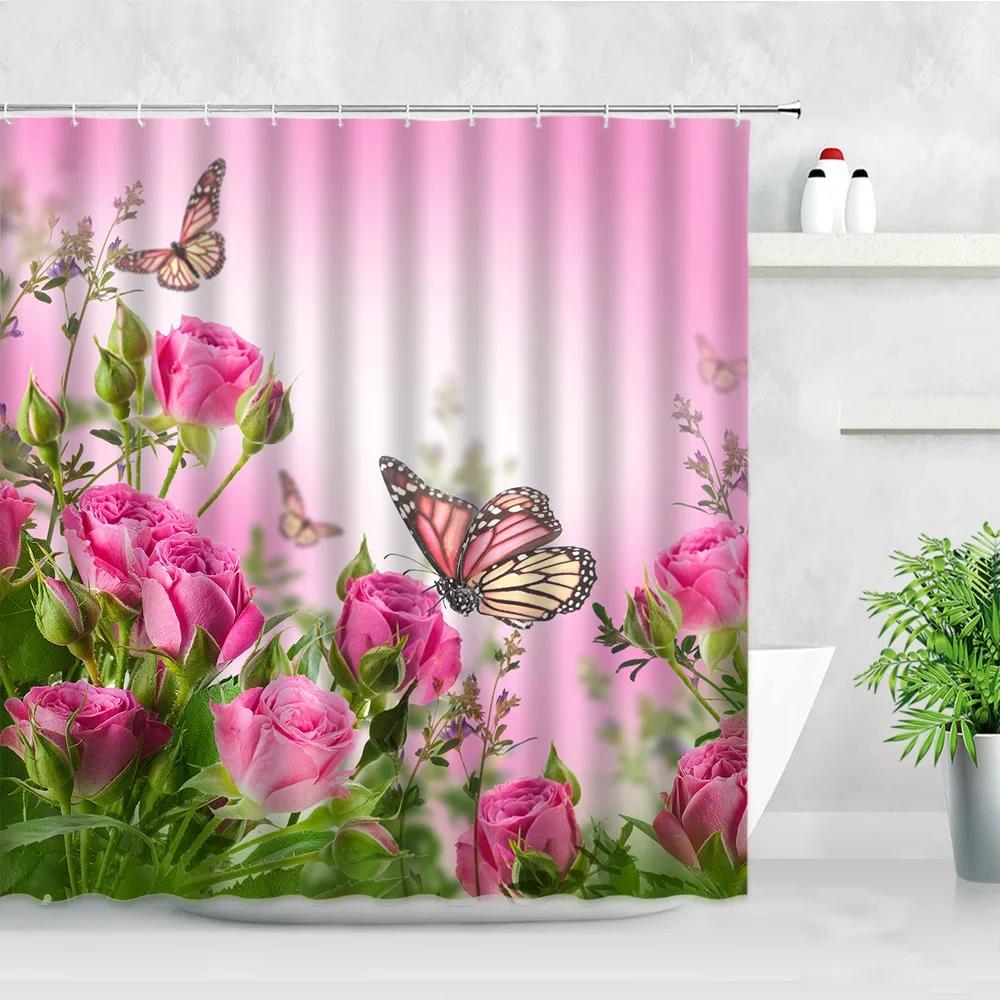Duschvorhang Garten Bunte Blumen Natürliche Landschaft 3D Wasserdichtes Gewebe Badezimmer Vorhänge Badezimmer Zubehör Badezimmer Dekor