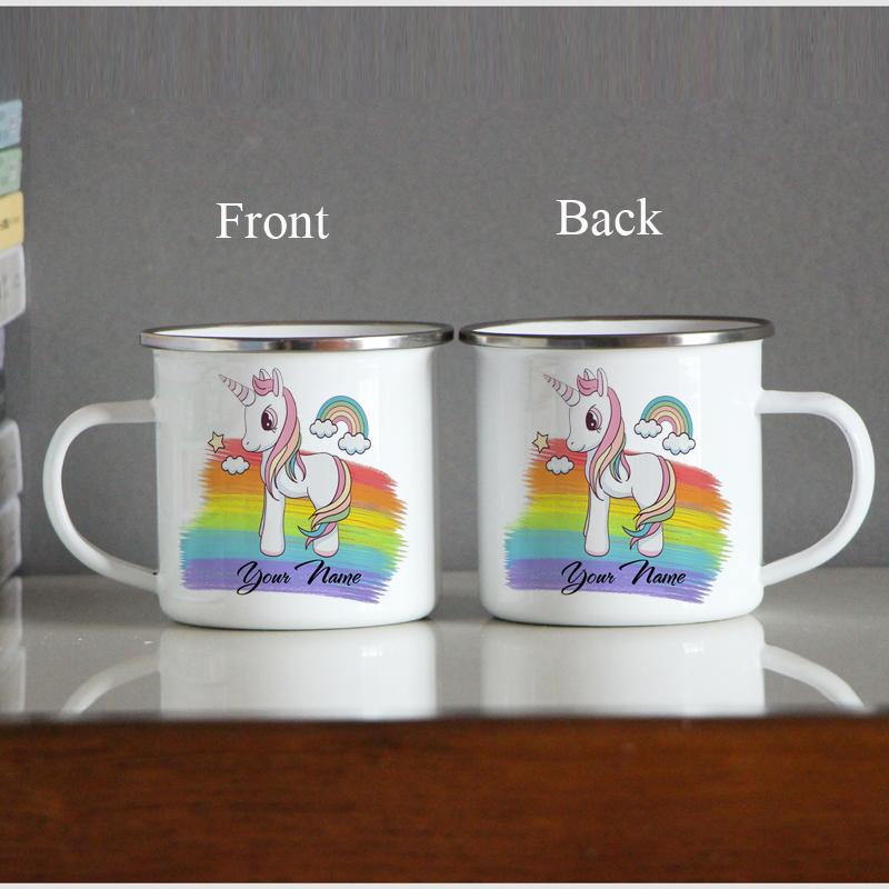Personalized Name Enamel Mug, Unicorn Coffee Mugs, DIY Creative Travel Mug, Tea Milk Cup, Kids Theme Party, Juice Gift for Child
