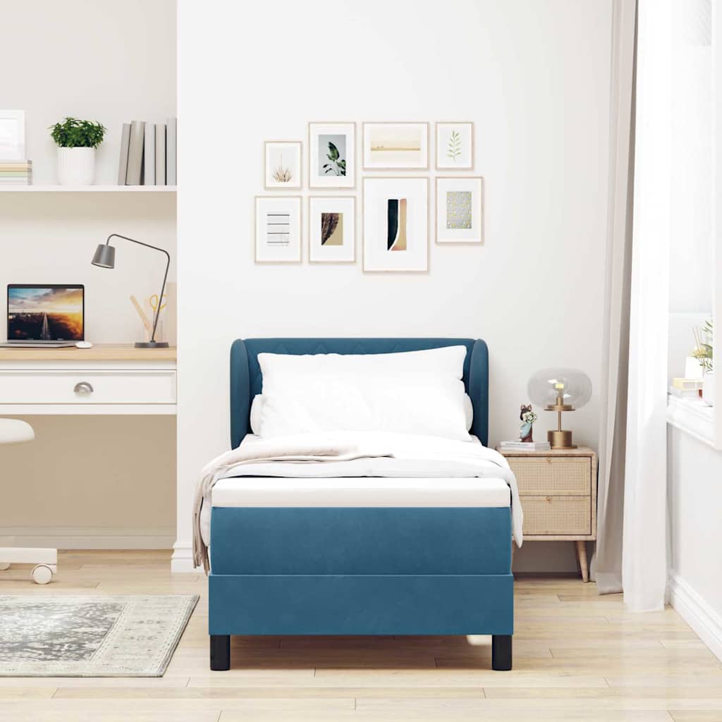 Box Spring Bed with Headboard Dark Blue 80 x 200 cm Velvet