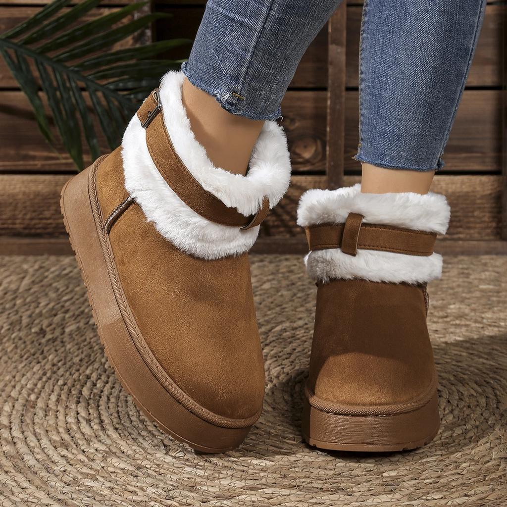 Metal Buckle Thicken Warm Faux Fur Ankle Boots Women Winter Platform Short Plush Snow Boots Woman Non Slip Soft Cotton Shoes