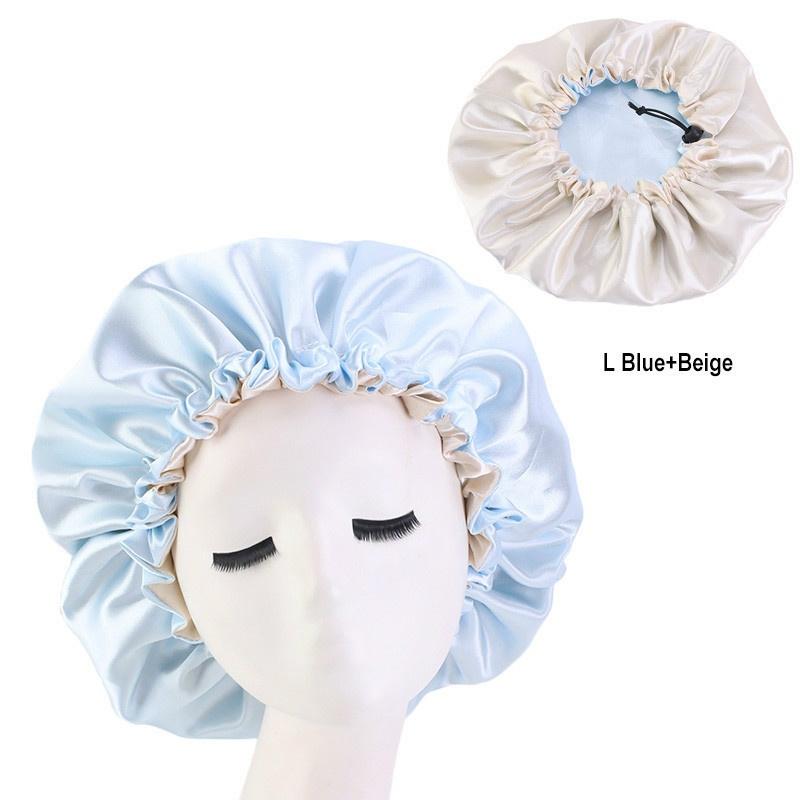 Double-layer Satin Night Cap Female Confinement Hair Care Chemotherapy Cap Hair Loss Cap Elastic Adjustment Buckle