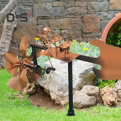 Handmade Metal Drummer Windmill Percussionist Figurine Statue Wind-Powered Kinetic Drummer Sculpture Wind Spinner for Yard Lawn Garden Patio
