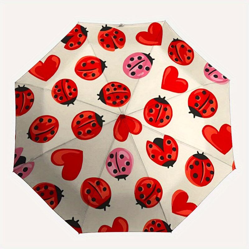 

1pc Ladybug Hearts Automatic Open/close, All-Season Portable Folding Umbrella, Travel, Everyday, Formal Events - Compact Luxury Parasol, Outdoor Acces