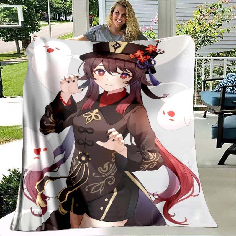 Game Genshin Impact Flannel Throw Blanket Gamer Cartoon Bedspread Smooth Soft Warm Gamer Gift Bed Sofa Home Bedroom Office Decor