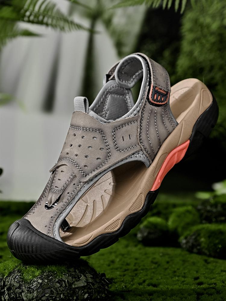 Men's Sandals Luxury Summer Mens Genuine Leather Sandals Outdoor Vacation Beach Shoes Waterproof Thick-soled Roman Shoes