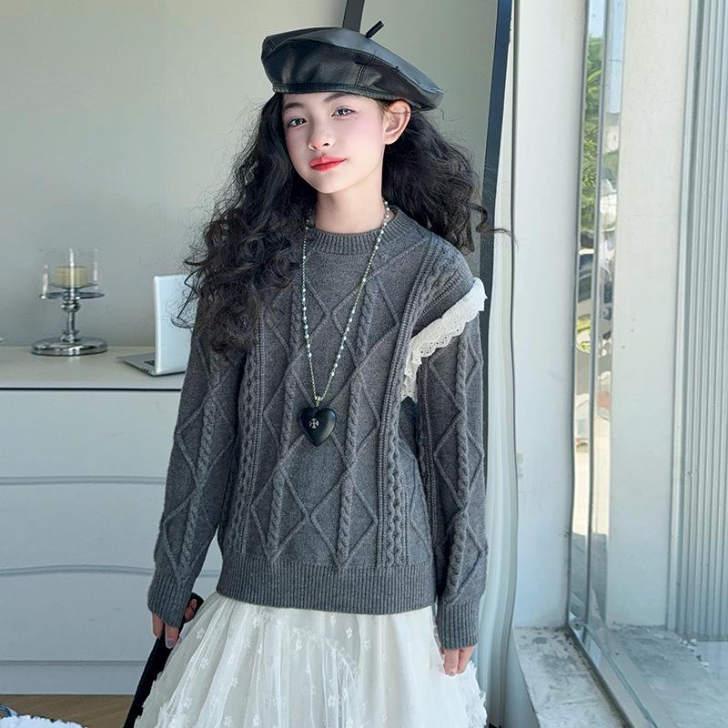 

Вязаный свитер с круглым вырезом в корейском стиле для девочек - Мода весна/осень 2025 120cm