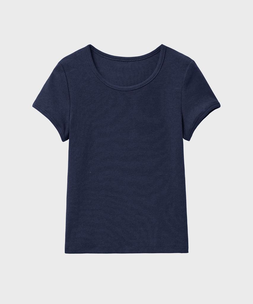 NOIRER FOR WOMAN Slim Ribbed T-Shirt (Navy)