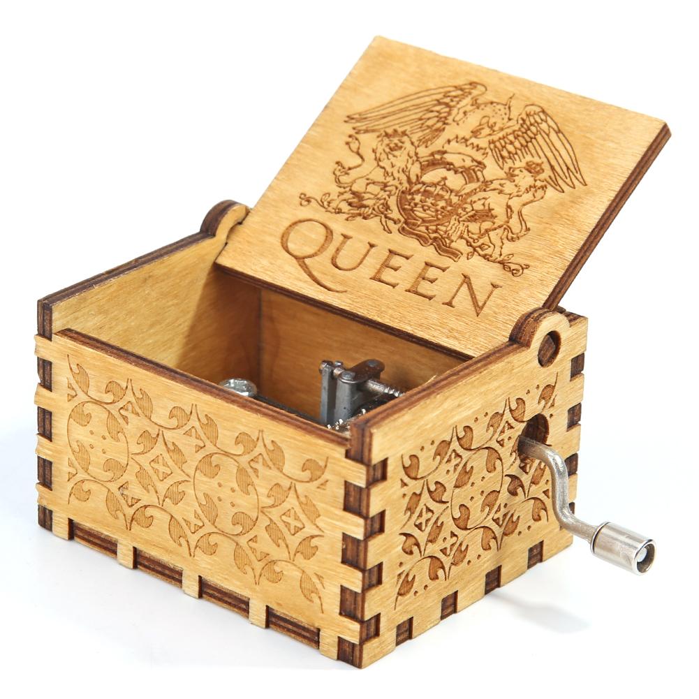 Wooden Music Box Retro Manual Carved Music Box Household Decor Hand Cranked Music Box Queen Decorative Music Box Exquisite Gifts