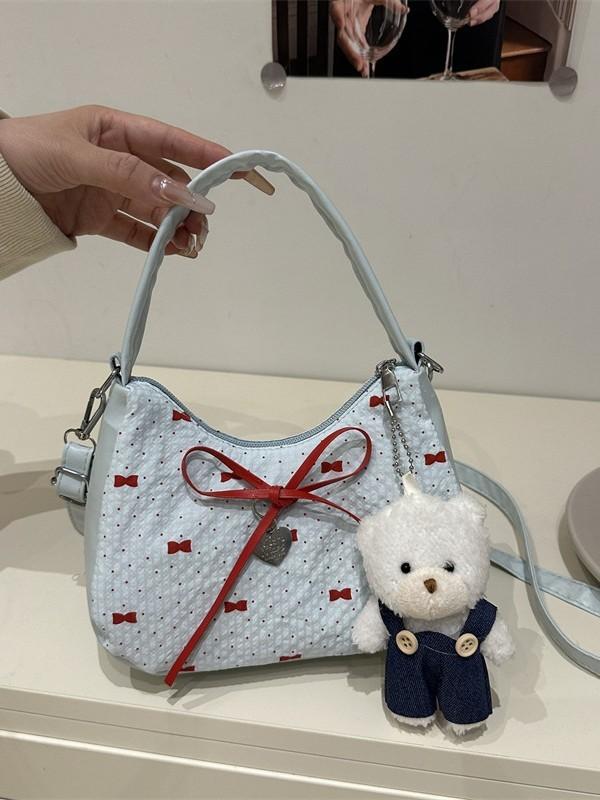 None Small Pc Shoulder Bag For Women With Zipper Closure And Cute Bow Design For Daily Use