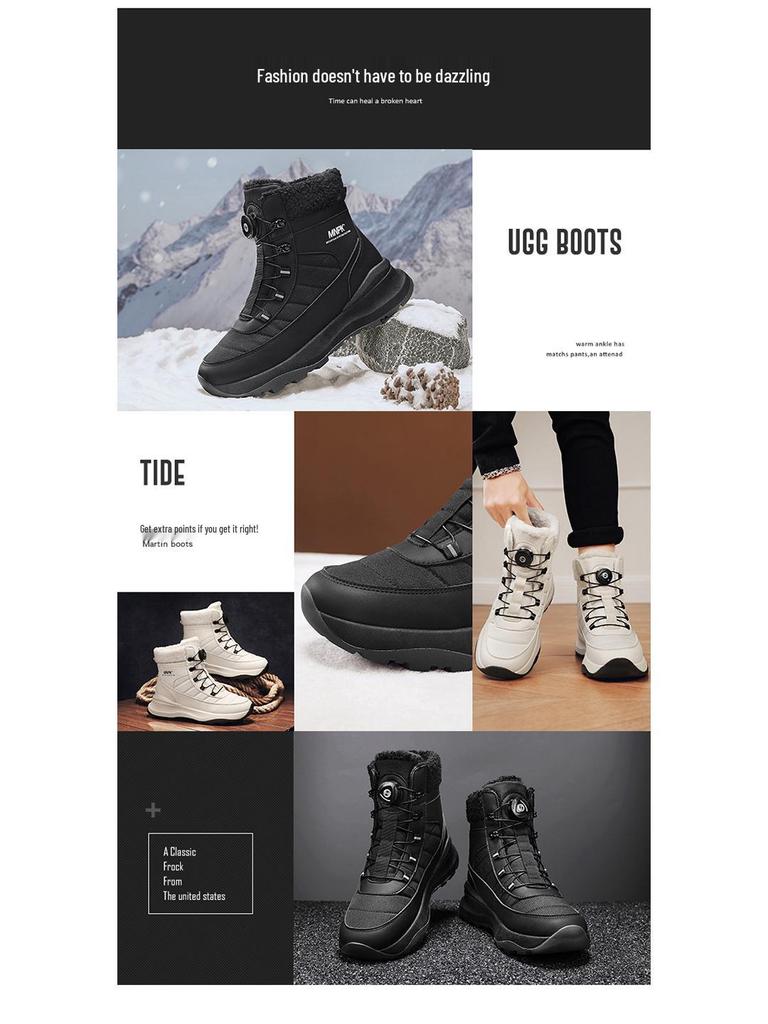 Men's Thick-Soled Snow Boots - Winter High-Top with Rotating Buckle and Thickened Velvet for Cold Weather